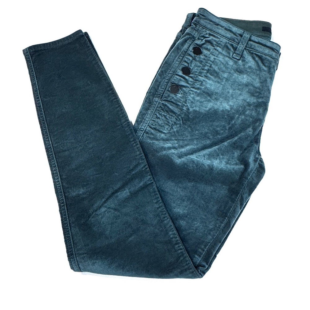 J Brand Zion Mid Rise Skinny Jeans Moorland Green Button Detail Size 26